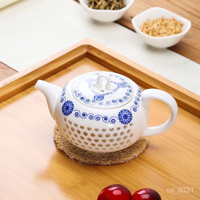 森金猴-德化白瓷茶具玲瓏鏤空茶壺傢用陶瓷功夫茶具單個泡茶壺茶水手抓壺