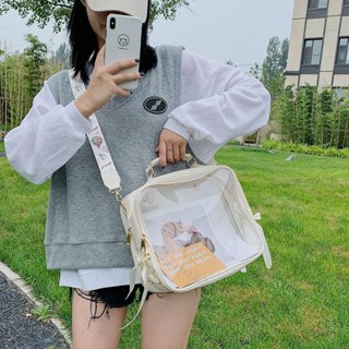 臺灣出貨💝原創潮學生書包透明雙肩揹包女生娃娃包PVC斜挎包女單肩手提痛包 痛包 娃包 側揹包免運
