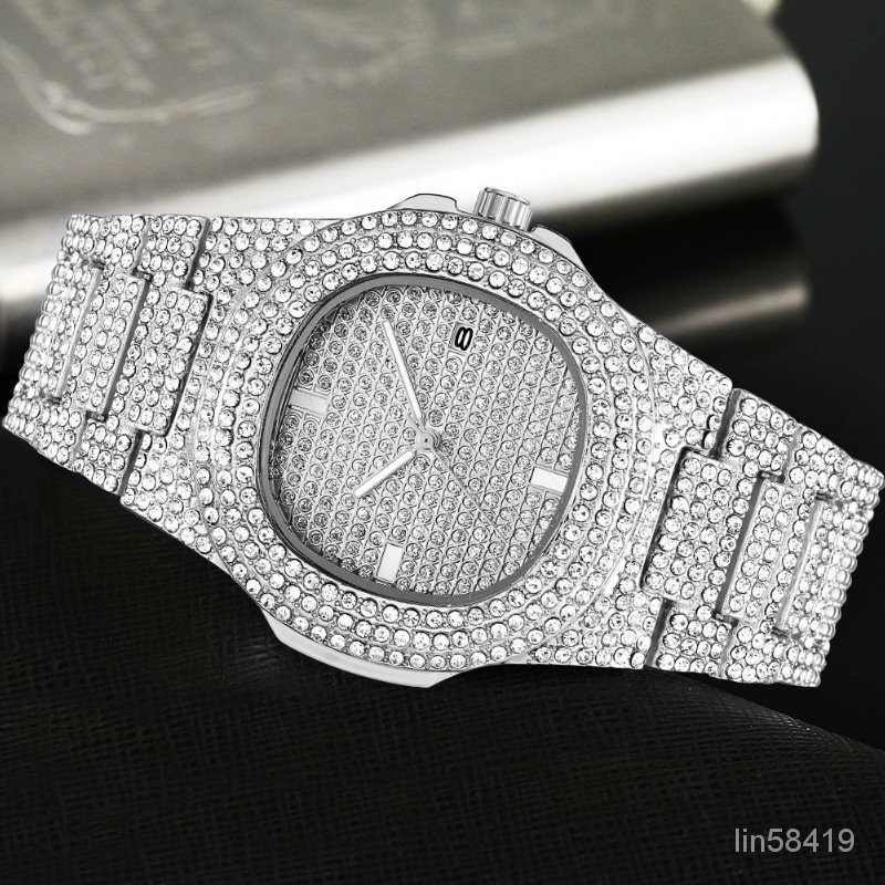 鑽錶 手錶 新款男士手錶新款滿天星滿鑽  説唱石英錶 鋼帶 hiphop  男款超酷2024帶日厤  嘻哈
