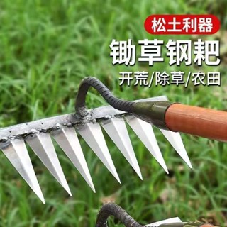 🔥店長推薦🔥錳鋼鋤草鋤頭耙子新款鬆土神器除草耙開荒翻土焊接多功能農用齒耙錳鋼六齒釘耙鋤草鋤鬆土耙子開荒翻土焊接農用齒耙