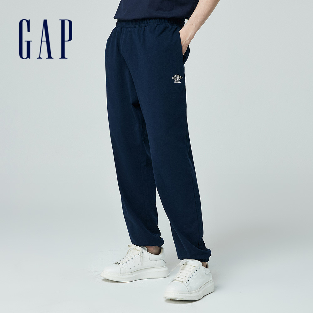 Gap 男裝 Logo純棉印花束口鬆緊棉褲 厚磅密織水洗棉系列-海軍藍(432453)