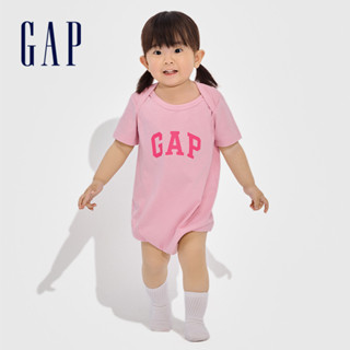 Gap 嬰兒裝 Logo純棉圓領短袖包屁衣-粉色(891712)