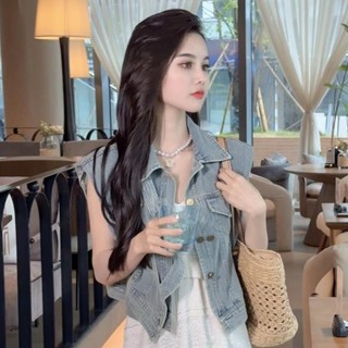 【Free Girl】複古坎肩牛仔馬甲外套新款氣質休閒上衣 無袖背心 無袖外套 馬甲背心 外穿上衣