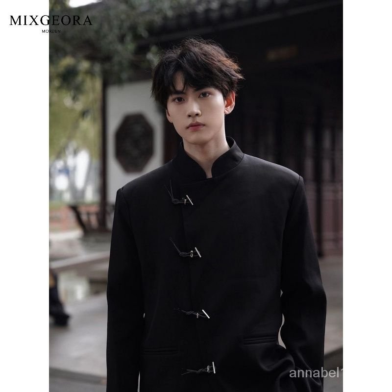 MIX GEORA新中式西裝外套小衆設計中國風西服立領上衣墊肩中山裝 VGJG