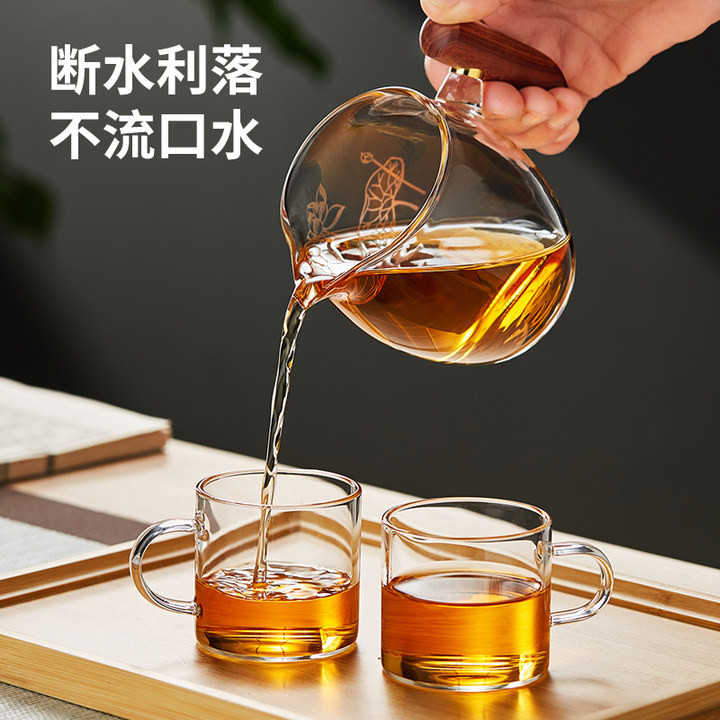 木把 玻璃 公道 杯 加厚 耐熱 高檔 茶濾 套裝 日式 茶海 過濾 泡茶 分茶器 茶具 日式茶具 木把玻璃杯