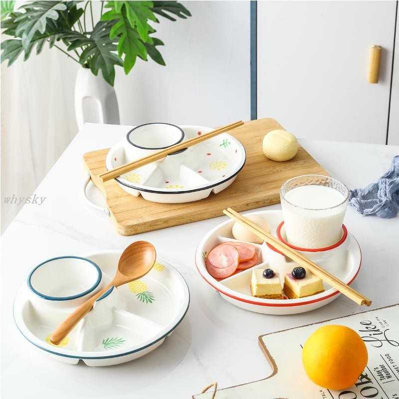 低價熱銷中🎉分隔餐盤 日式陶瓷 分格盤 子 家用 早餐盤創意一人食分隔餐盤菜盤定量減肥餐具