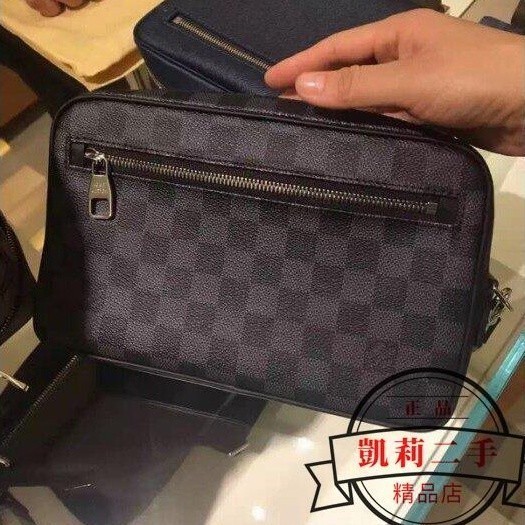 全新二手 LV 男用手拿包 Kasai手拿包 N41664 灰黑色棋盤格 現貨