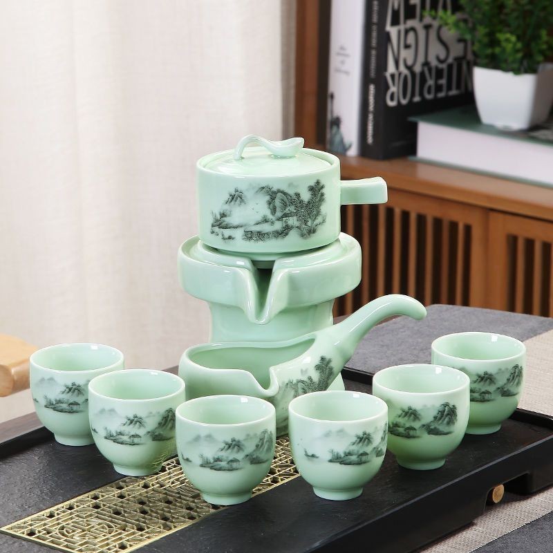 茶壺半全自動石磨功夫茶具紫砂套裝家用沖茶器簡約時來運轉懶人泡