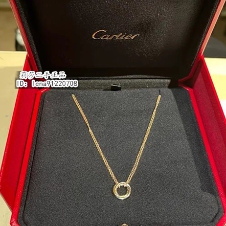 現貨二手 Cartier 卡地亞 Trinity系列 雙環項鏈 18k玫瑰金/黃金 鎖骨鏈 B7218200 現貨