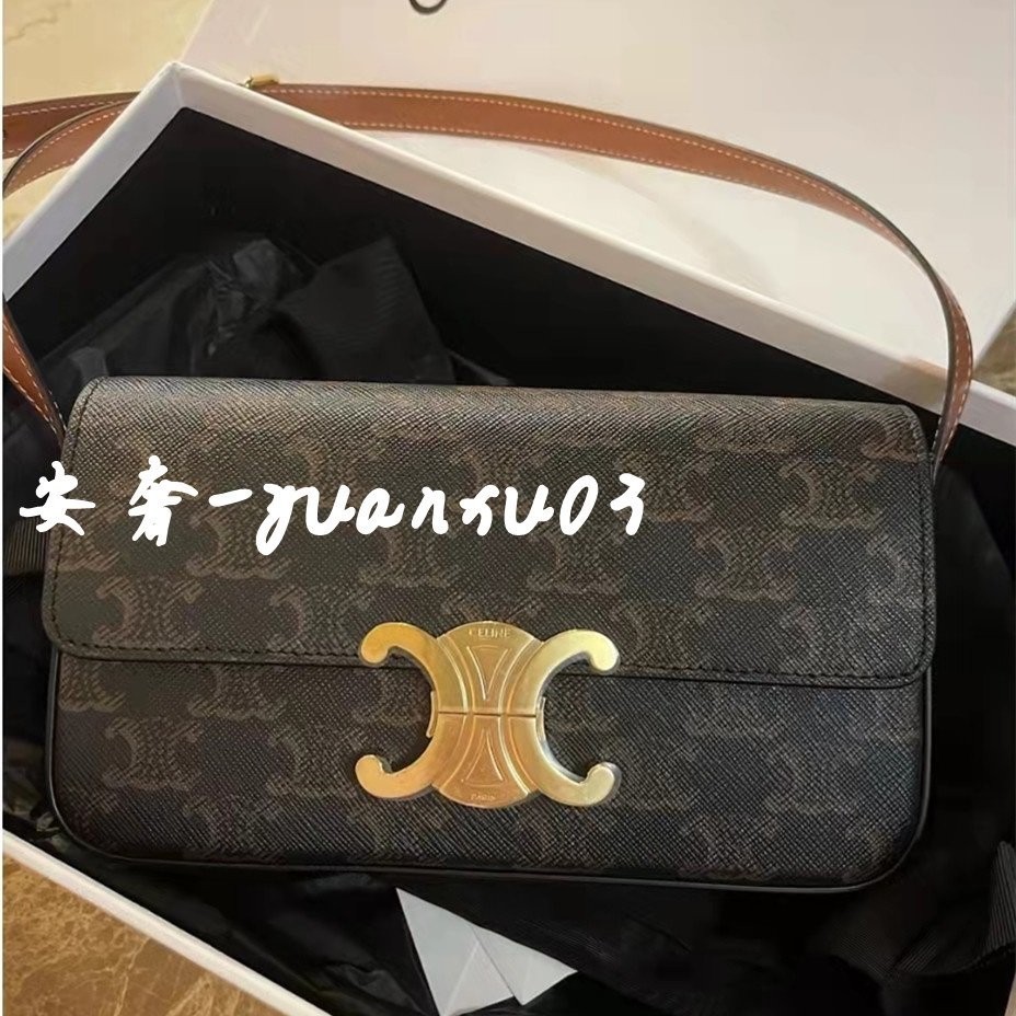 專櫃正品CELINE TRIOMPHE SHOULDER BAG 腋下包 單肩包 老花 復古194142 凱旋門