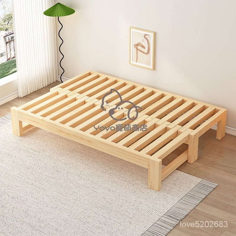 宅配免運😊實木沙髮床多功能折疊床抽拉床蹋蹋米床定製沙髮床一體兩用伸縮床 床架