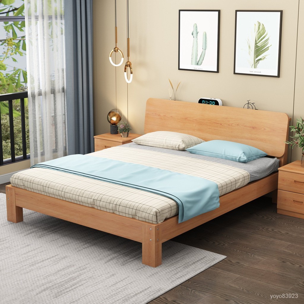 特價➼免運 北歐全櫸木實木床1.8米現代簡約傢居雙人床1.5米床架子榻榻米單人 雙人床 上下床 母子床 高架床 實木床