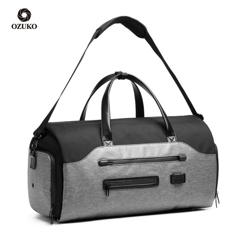 可開發票 ozuko新款健身包雙肩行李背包西裝收納包運動大容量手提旅行包