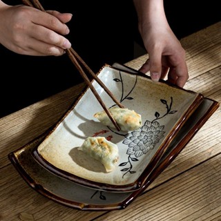 澤子小鋪日式復古盤子家用創意菜盤餃子盤個性家用大號不規則創意餐廳餐具