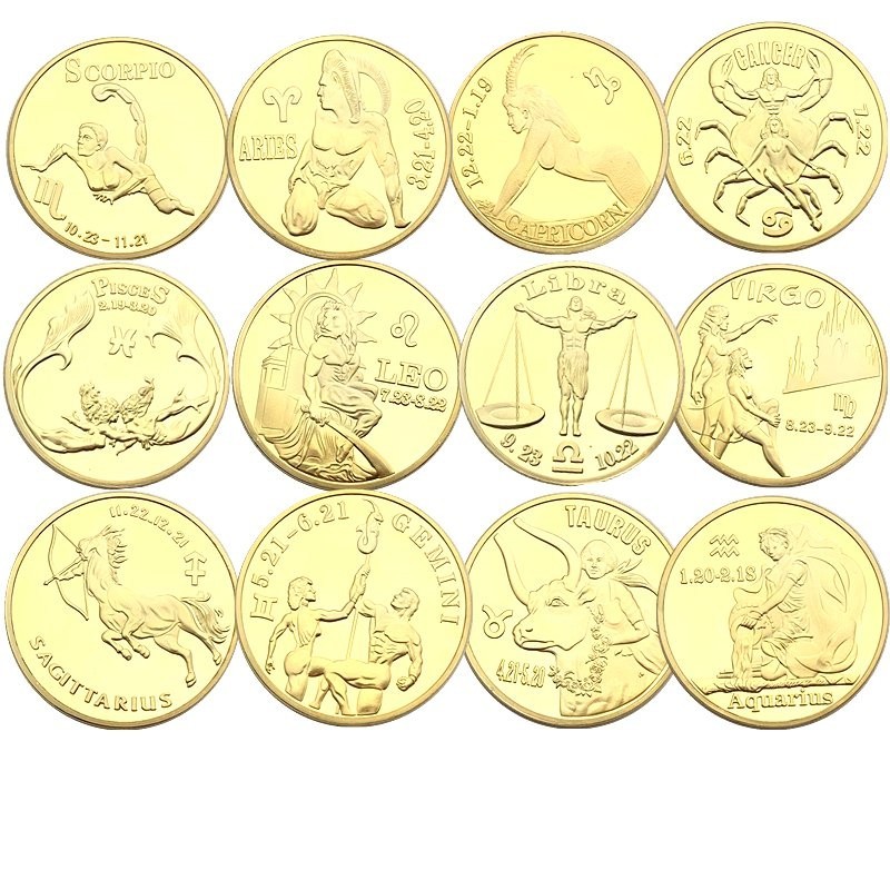 【好物精選】12款美國十二星座鍍金紀念幣 雙魚座獅子硬幣紀念幣愛情牙僊金幣