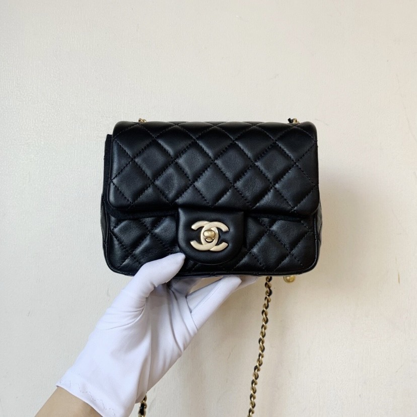 二手正品Chanel 香奈兒 黑色小羊皮 迷你爆款 coco 18cm 金球鍊 方胖子 AS1786 肩背包 斜背包