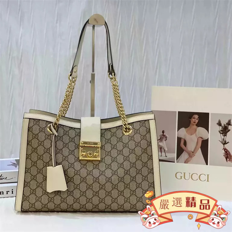 二手 GUCCI（古馳）Padlock 中號GG白色鏈條包 鎖扣鎖頭包單肩鏈條包479197