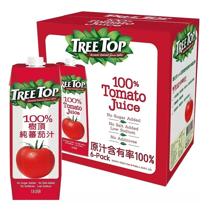 Tree Top 樹頂 100% 純番茄汁 1公升 X 6入   (一日特賣)  CA74990  單次運費限購一組