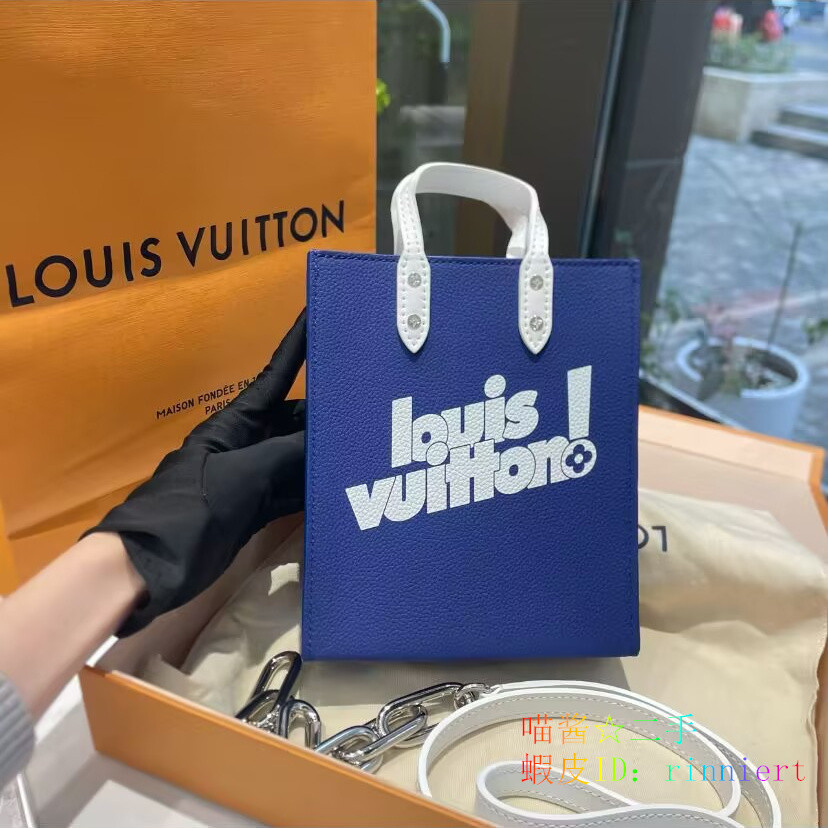 喵酱☆二手 LV 路易威登 Sac Plat XS 牛皮革 手提包 單肩包 斜挎包 M80841 超小號 男款 藍色