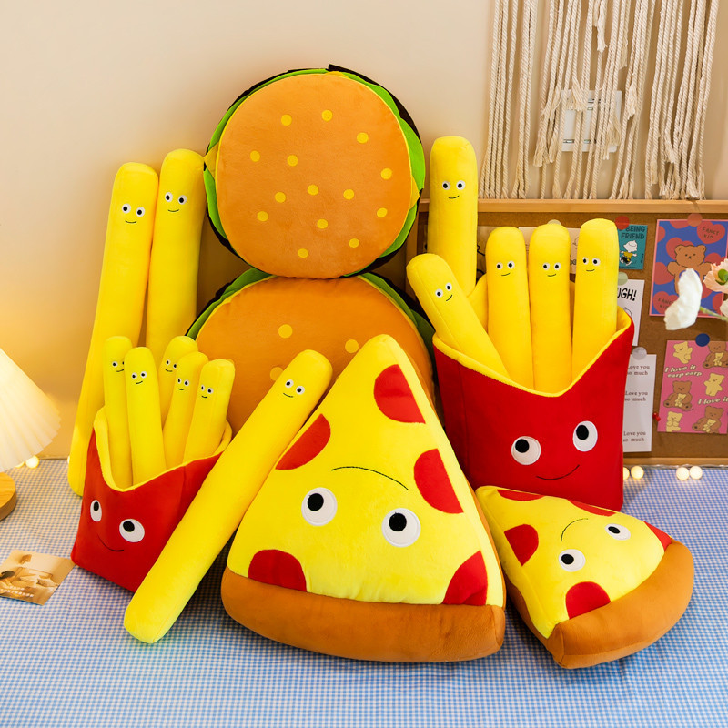 薯條漢堡包毛絨玩具可愛吃貨零食抱枕創意布娃娃床上抱著睡覺玩偶