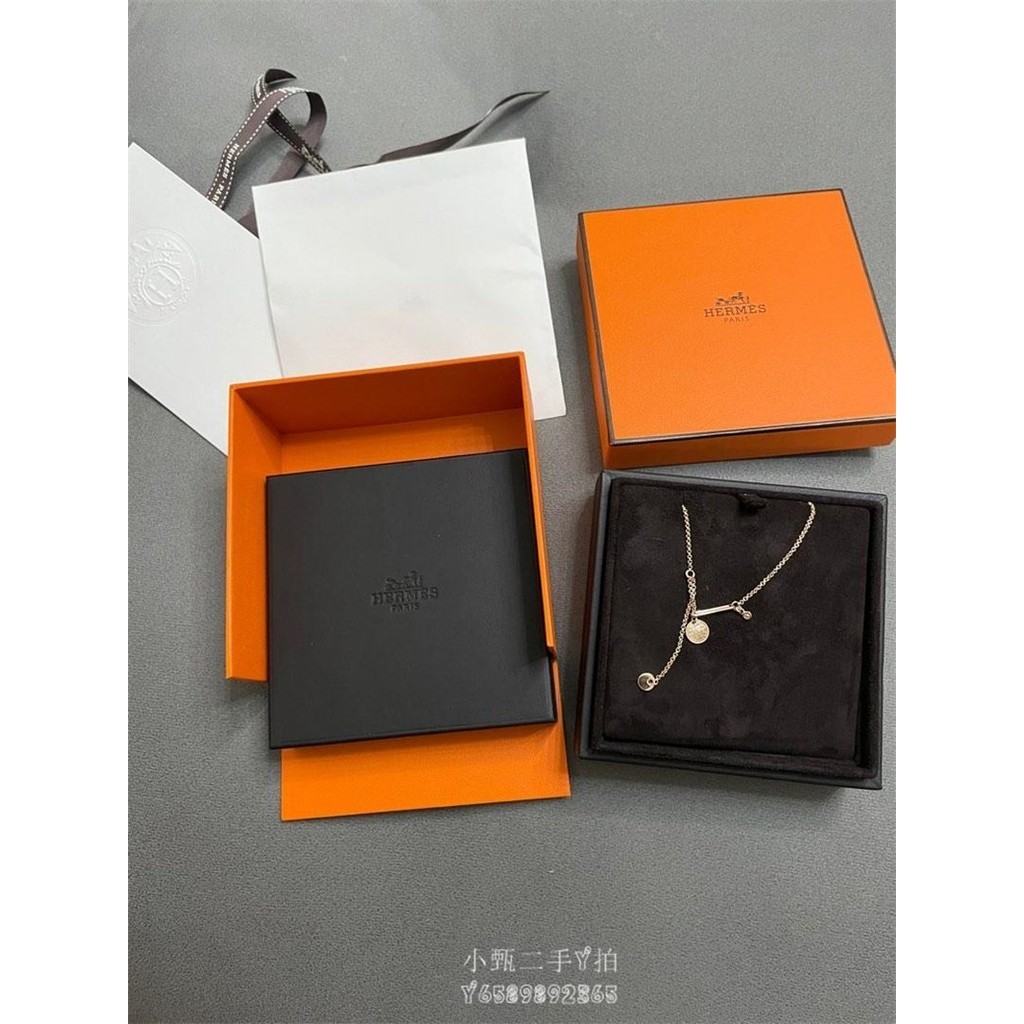 精品二手HERMES 愛馬仕 圓牌 LOGO Gambade pendant 鑽石 18K玫瑰金 項鍊