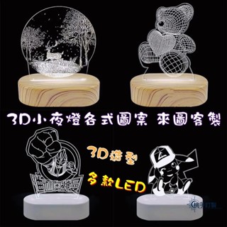 客製化 小夜燈 3D造型小夜燈 床頭夜燈 夜燈 壓克力 LRD燈 交換禮物 立體小夜燈 可充電 卡通小夜燈