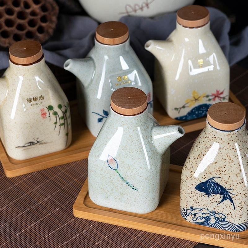 日式廚房用品創意陶瓷調料壺醬油壺醋瓶傢用醬油瓶油瓶套裝調料瓶 FCN7