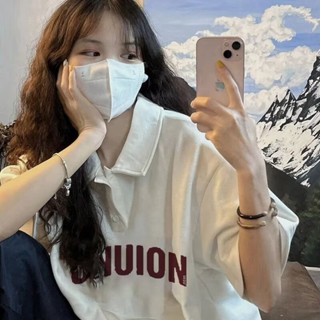 蔓莎💞2025純棉！ 韓版百搭翻領短袖襯衫 上衣 短袖上衣 短袖t恤 女裝 顯瘦上衣POLO衫 工作服 制服 情侶款 潮