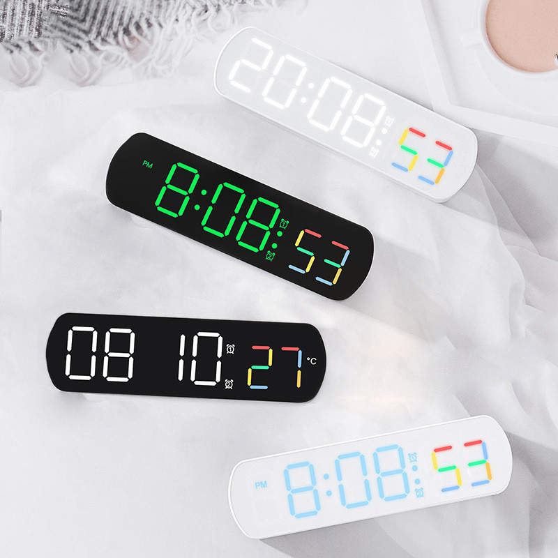 簡約電子鍾創意多功能LED鬧鍾溫度跳秒顯示正倒計時床頭鍾6639