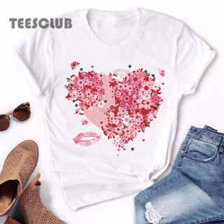 Love Heart Print T Shirt Women 歐美新款愛心印花男女情侶T恤