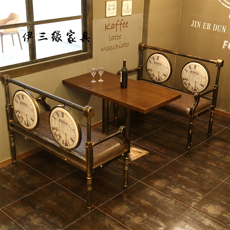 【未來陽光家私】美式咖啡廳卡座桌椅工業風復古卡座沙發做舊酒吧沙發主題餐廳卡座可開發票