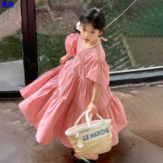 夏季新款甜美宮廷風氣質洋裝 韓版女童洋氣素色泡泡袖公主裙 公主洋裝女童 女童洋裝 女童洋裝夏天 女童短