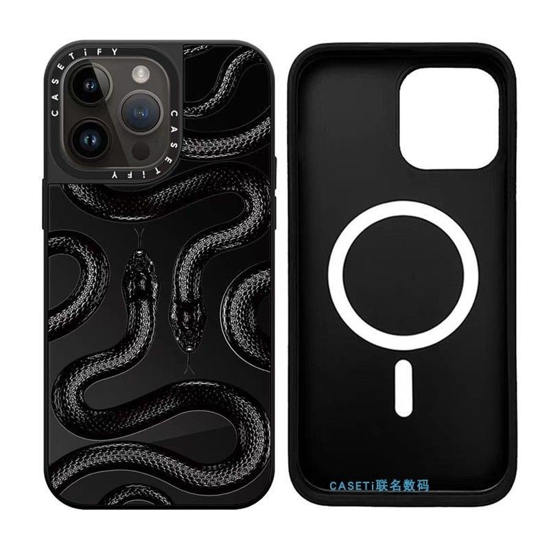 正版 限量 CASETIFY磁吸鏡面手機殼Magsafe創意雙黑蛇王14Pro適用于iPhone13ProMax蘋果15