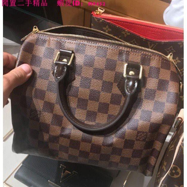 閒置二手 LV 棋盤格 枕頭包 手提包 托特包 Speedy 25 附背帶 肩背包 N41368 現貨