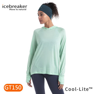 【Icebreaker 女 Meteroal Cool-Lite圓領連帽長袖上衣125《碧泉綠》】0A56EX/排汗衣