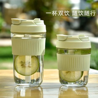 雙飲玻璃杯子ins高顔值便攜式女學生宿捨喝水杯隨行網紅傢用咖啡 DPOI
