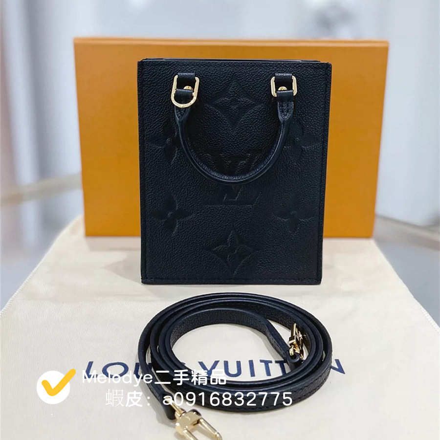 二手精品【LV 路易威登】PETIT SAC PLAT黑色壓紋托特包手提包 琴譜包斜挎包 M80478實拍