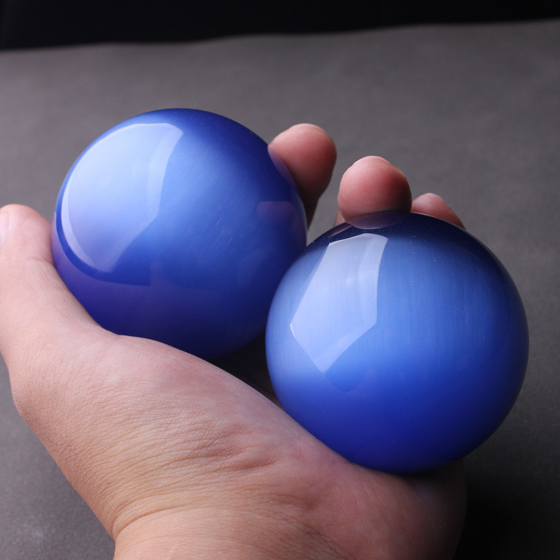 貓眼石寶藍色手把球手握球盤玩球把玩球保健按摩球轉球練習手球