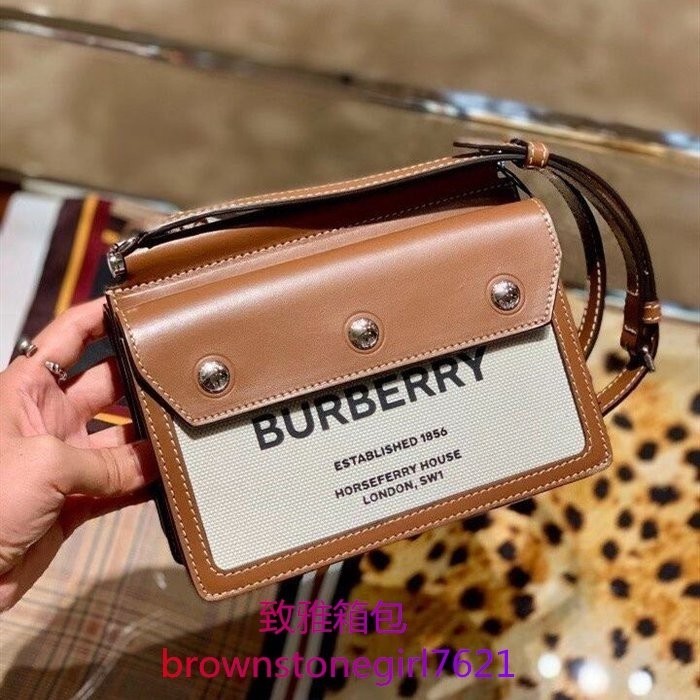 二手精品 BURBERRY 巴寶莉 TITLE HORSEFERRY 帆布包 斜背包 郵差包 80146111