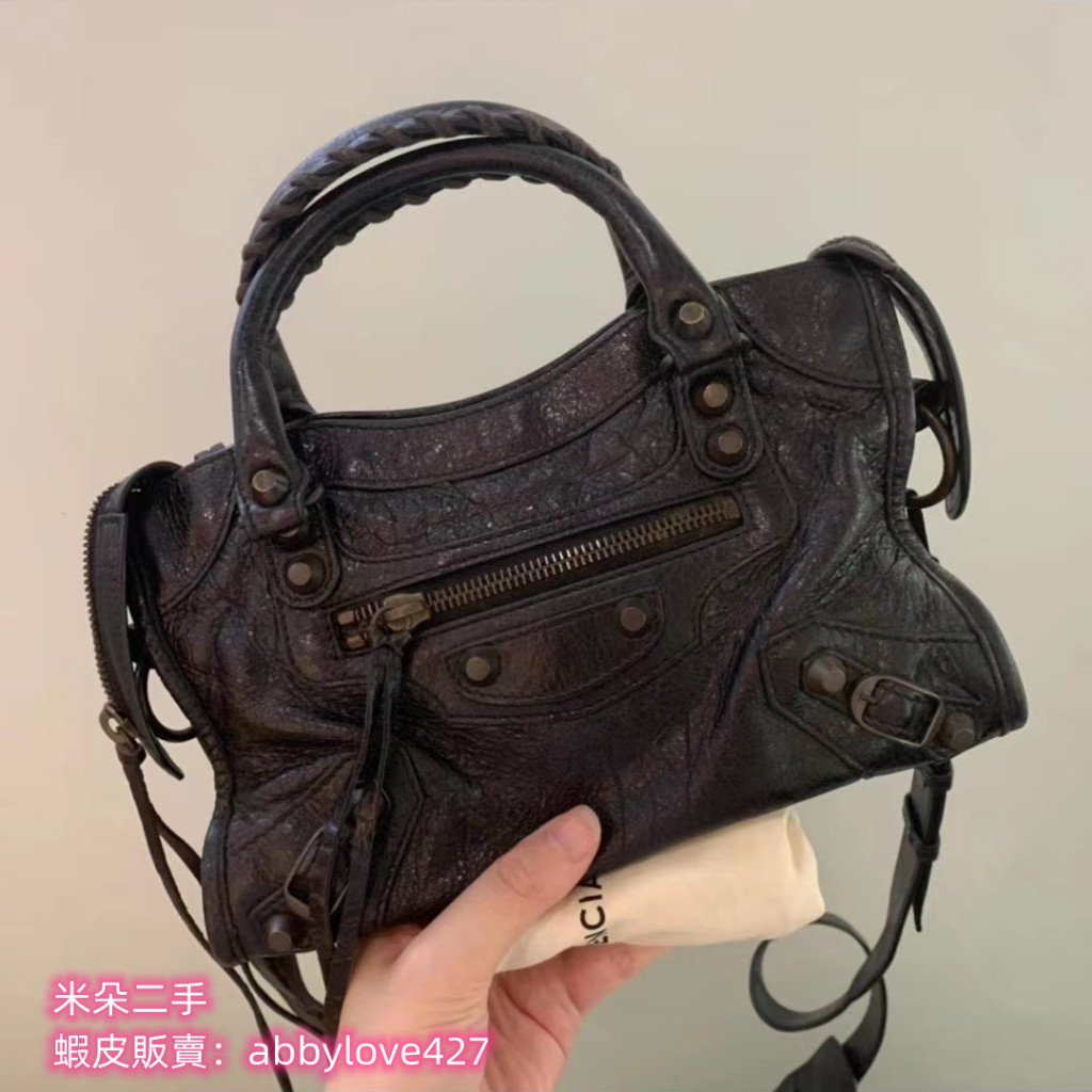 二手精品 BALENCIAGA 巴黎世家 City S 431621 黑色 經典小羊皮小金釦 斜背包 手提包 機車包