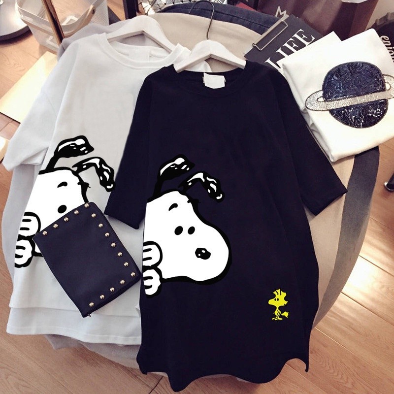 【台灣熱售】短袖T恤Snoopy女中長款寬鬆bf歐大版上衣服夏