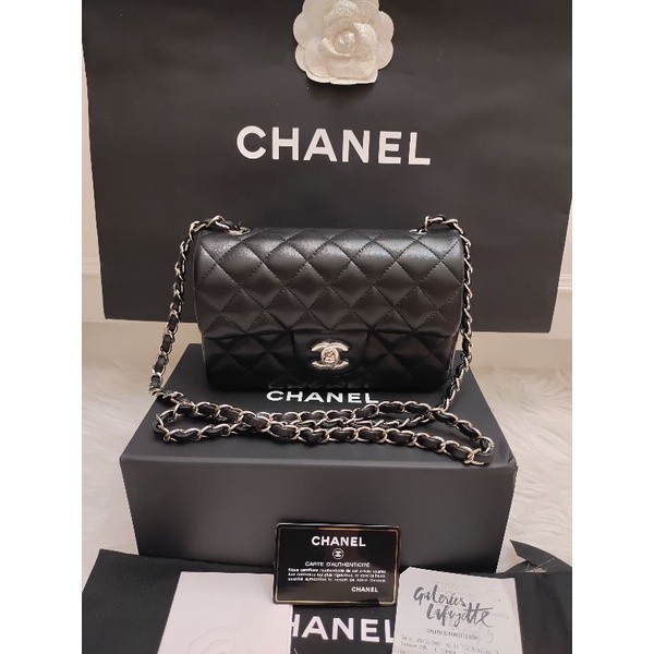 可可店二手全新 CHANEL MINI COCO 20 香奈兒 黑色 羊皮銀鍊 黑銀 斜背包斜挎包單肩包側背包手提