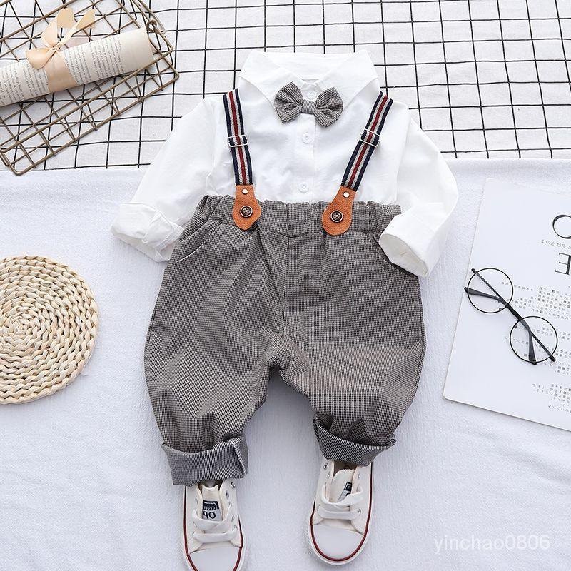 男寶週歲禮服嬰幼兒套裝英倫風生日襯衫褲子兩件套男寶寶紳士