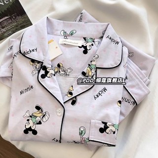 米奇睡衣女🎀 ins卡通米奇印花睡衣女秋冬長袖套裝甜美可愛少女柔軟舒適家居服 長袖睡衣套裝 居家服