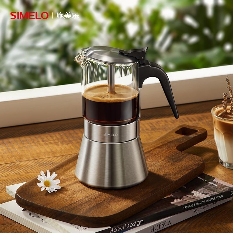 德國simelo摩卡壺雙閥不銹鋼煮咖啡傢用高壓油脂咖啡器具單電陶爐
