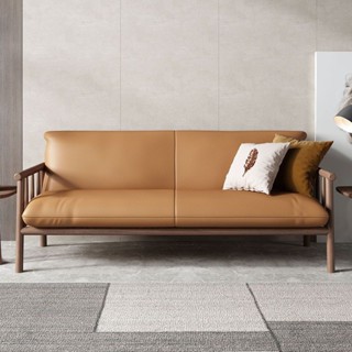 北歐日式實木皮沙發小戶型現代簡約客廳臥室三人雙人原木風小沙發