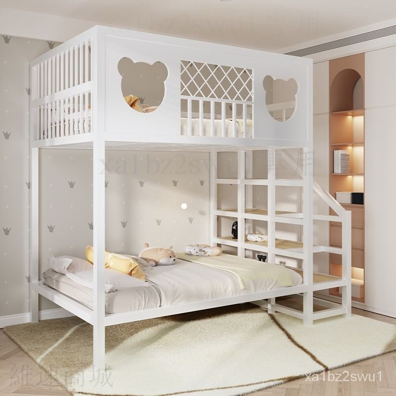 床架 上下舖 鐵床 雙人床架 雙層床 鐵床架 子母床 鐵藝上下床傢用1.8米雙人小戶型1米兒童省空間單上層公寓子母床