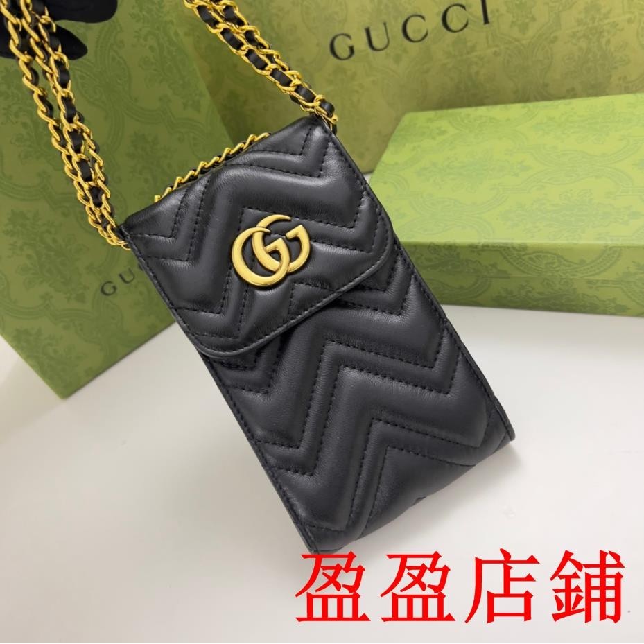 盈盈二手/GUCCI/古馳女生手機包 鑰匙包單肩斜挎包 側背包 鏈條包卡包實用性極強手機包2542