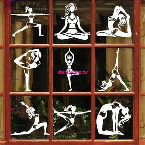 下殺#瑜伽動作體式墻貼紙瑜伽館健身房玻璃櫥窗裝飾貼舞蹈學校教室貼畫