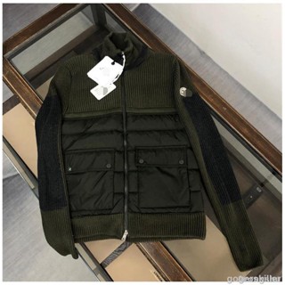 拼接針織拉鍊連帽羽絨服 男生女生口袋外套 冬保暖修身顯瘦休閒上衣外套 連帽防風外套 輕盈保暖羽絨外套 綠色外套熱賣